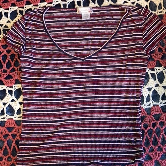 Luna Chix Tops - LC red and navy blue striped top